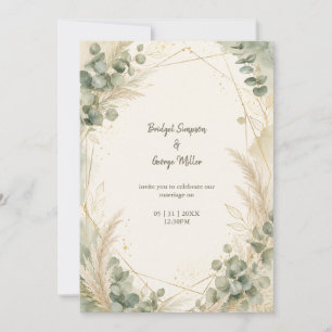 Elegant Gold Pampas Eucalyptus Wedding Luxe Invitation