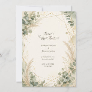 Elegant Gold Pampas Eucalyptus Wedding Luxe Invitation