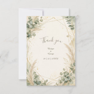 Elegant Gold Pampas Eucalyptus Wedding Luxe Thank You Card