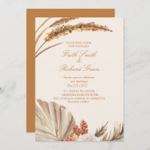 Elegant Gold Pampas Grass Wedding Invitations 