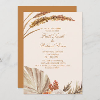 Elegant Gold Pampas Grass Wedding Invitations 