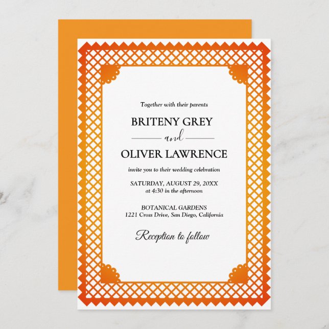 Elegant Gold Papel Picado weeding Invitation (Front/Back)