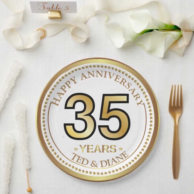 Elegant gold Paper Plate with editable text (Wedding)