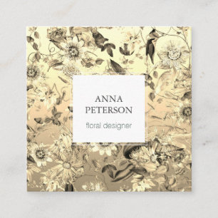 Elegant Gold Passion Flowers Square Business Card