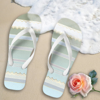 Elegant Gold Pastel Striped Beach Flip Flops
