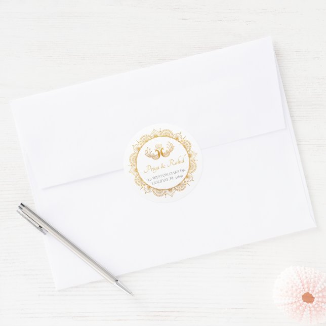 Elegant Gold Pattern Indian Wedding Address Label (Envelope)