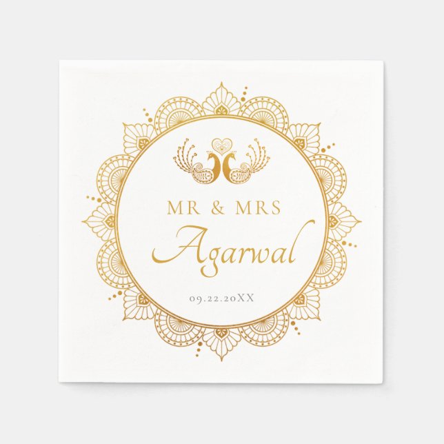 Elegant Gold Pattern Indian Wedding Napkin (Front)