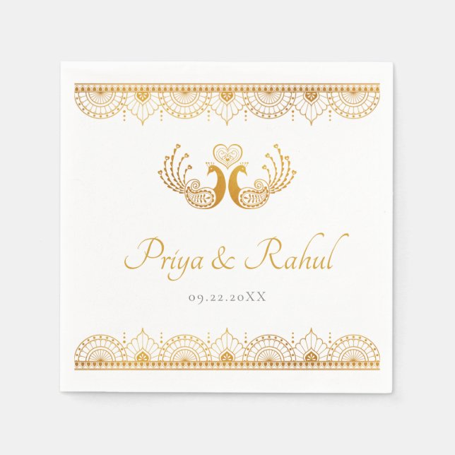 Elegant Gold Pattern Indian Wedding Napkin (Front)