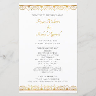 Elegant Gold Pattern Indian Wedding Program