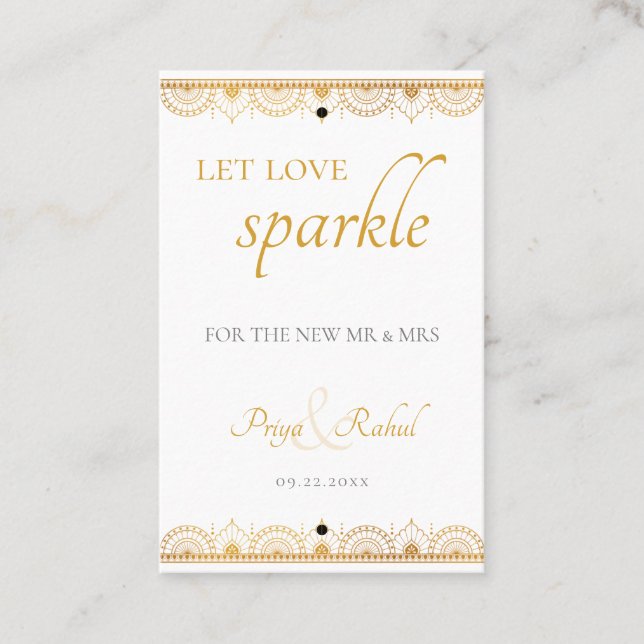 Elegant Gold Pattern Indian Wedding Sparkle Business Card (Front)
