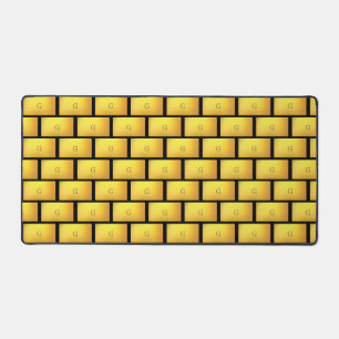 Elegant Gold Pattern & Monogram on Black Desk Mat