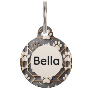 Elegant Gold Paw Print Luxury Dog ID Tag   Chic