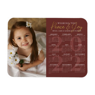 Elegant Gold PEACE and JOY 2022 Calendar Photo Magnet