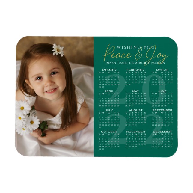Elegant Gold PEACE and JOY 2022 Calendar Photo Magnet (Horizontal)
