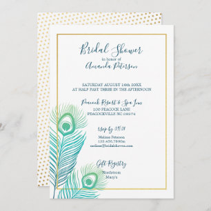Elegant Gold Peacock Bridal Shower Invitations