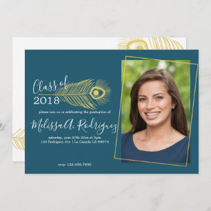 Elegant Gold Peacock Graduation Announcement