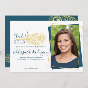 Elegant Gold Peacock Graduation Announcement