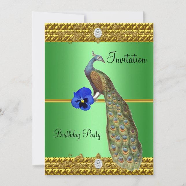 Elegant Gold  Peacock Invitation (Front)