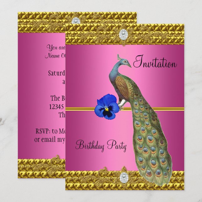 Elegant Gold  Peacock Invitation (Front/Back)