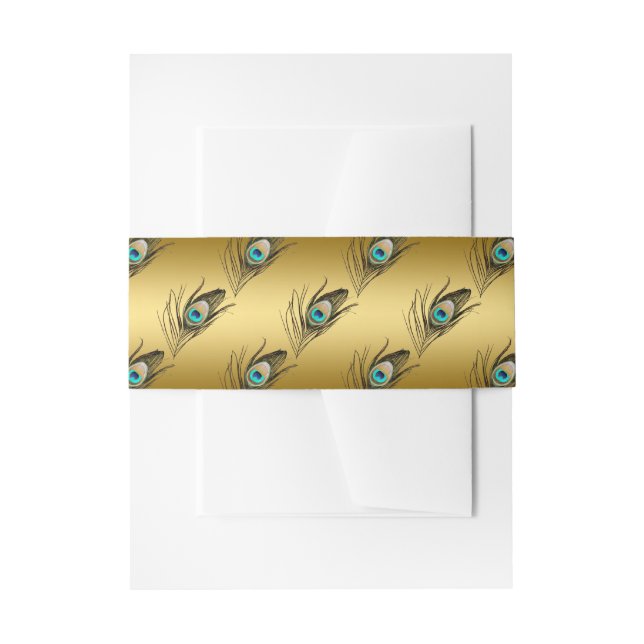 Elegant Gold Peacock Invitation Belly Band (Front Example)