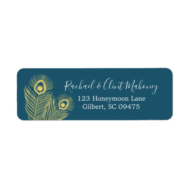 Elegant Gold Peacock Return Address Labels (Front)