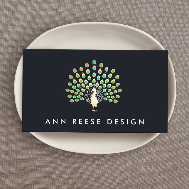Elegant Gold Peacock Stylish Designer Navy Business Card (Creator Uploaded)