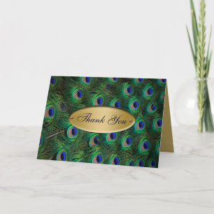 elegant gold peacock Thank you Card