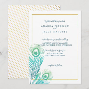 Elegant Gold Peacock Wedding Invitations