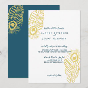 Elegant Gold Peacock Wedding Invitations