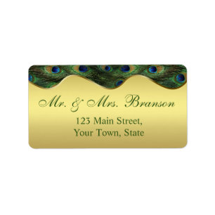 Elegant Gold Peacock Wedding Monogram Label