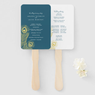 Elegant Gold Peacock Wedding Program Hand Fan