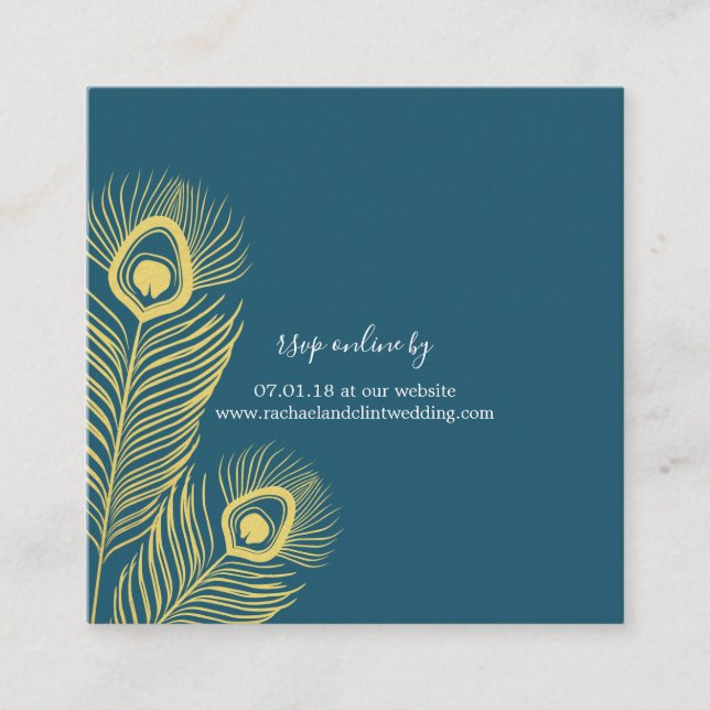 Elegant Gold Peacock Wedding RSVP Cards (Front)