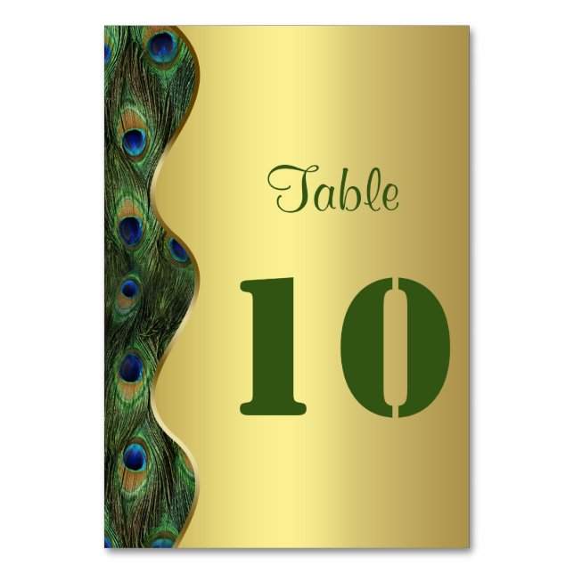 Elegant Gold Peacock Wedding Table Number (Front)