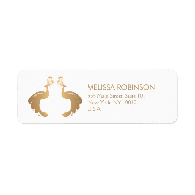 Elegant Gold Peacocks Logo Custom Address Label (Front)
