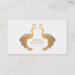 Elegant Gold Peacocks Logo for Hair Stylist Business Card