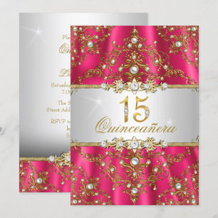 Elegant Gold Pearl Damask Quinceanera Invite