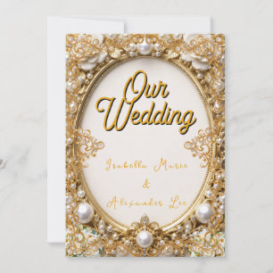 Elegant Gold Pearl Oval Frame Wedding Invitation