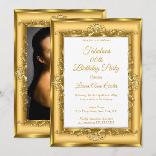 Elegant Gold Pearl Photo Womans Birthday Party Invitation