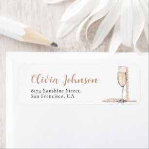 Elegant Gold Pearls and Prosecco Address Labels