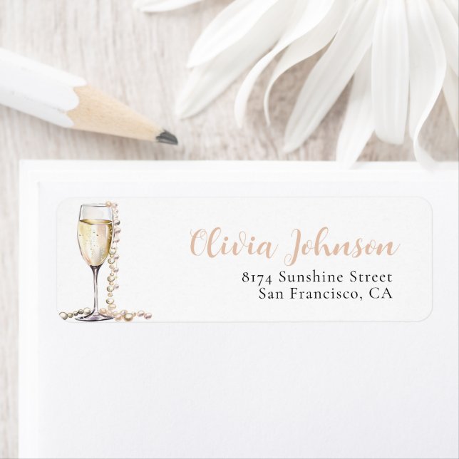 Elegant Gold Pearls and Prosecco Address Labels (Insitu)