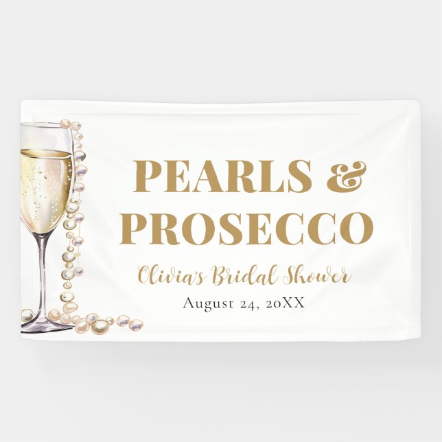 Elegant Gold Pearls and Prosecco Bridal Shower Banner (Horizontal)