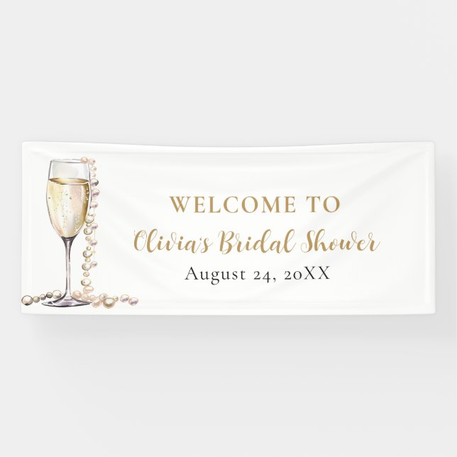 Elegant Gold Pearls and Prosecco Bridal Shower Banner (Horizontal)