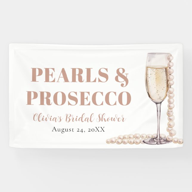 Elegant Gold Pearls and Prosecco Bridal Shower Banner (Horizontal)