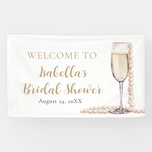 Elegant Gold Pearls and Prosecco Bridal Shower Banner (Horizontal)