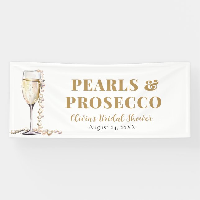 Elegant Gold Pearls and Prosecco Bridal Shower Banner (Horizontal)