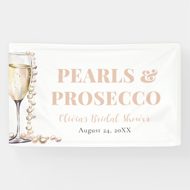 Elegant Gold Pearls and Prosecco Bridal Shower Banner (Horizontal)