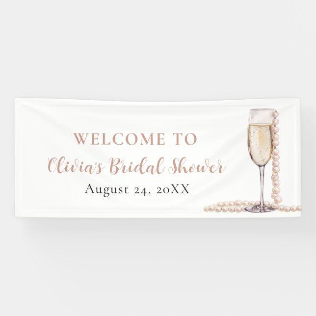 Elegant Gold Pearls and Prosecco Bridal Shower Banner (Horizontal)