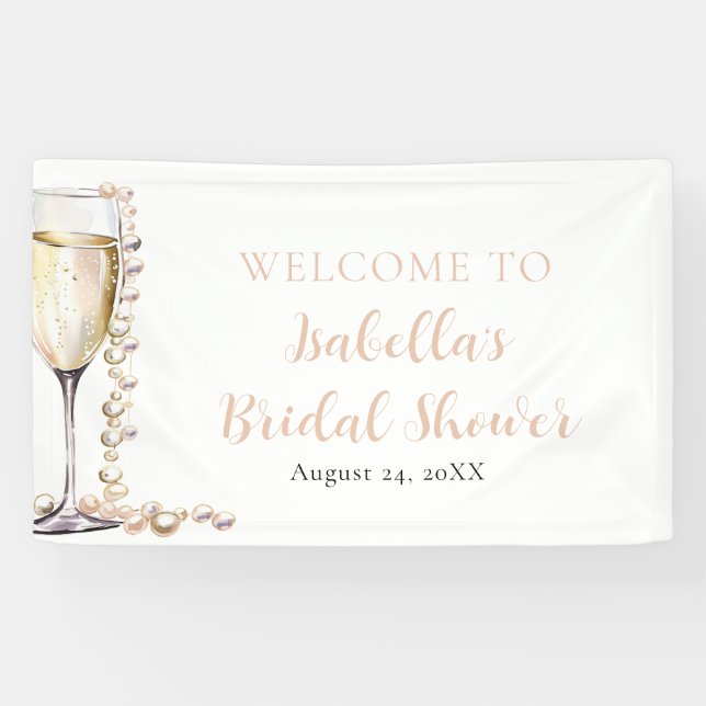 Elegant Gold Pearls and Prosecco Bridal Shower Banner (Horizontal)