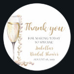Elegant Gold Pearls and Prosecco Bridal Shower Classic Round Sticker<br><div class="desc">The Elegant Gold Pearls and Prosecco Bridal Shower Sticker is a sophisticated and stylish addition to any bridal shower celebration. With its elegant design featuring gold pearls and prosecco champagne, this sticker adds a touch of luxury and refinement to favours, envelopes, or decor. Whether used to seal envelopes, adorn gift...</div>