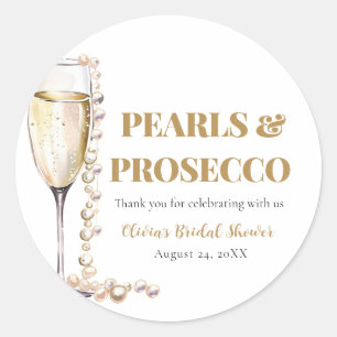 Elegant Gold Pearls and Prosecco Bridal Shower Classic Round Sticker